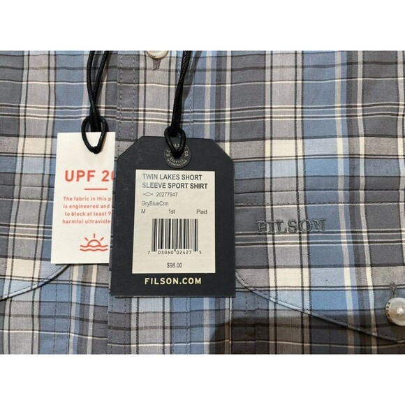 Filson Twin Lakes Sport Mens M Short Sleeve Button Up Plaid Outdoors Camp Shirt - Picture 9 of 9